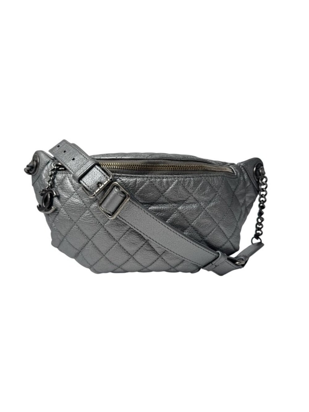 Chanel Waist Bag Silver Leather No 19